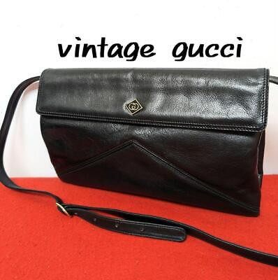 Vintage Old Gucci Leather Shoulder Bag Crossbody Black Made in 