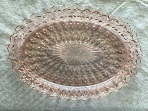 Vintage 11.5" Pink Depression Glass Oval Serving Platter - Windsor Jeannette