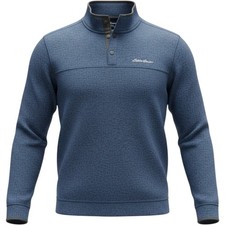 Eddie Bauer Mens Radiator Fleece Snap Mock Pullover Blue Marl Sweater XL 1326578