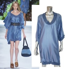 STELLA MCCARTNEY DRESS BLUE SILK FLOWY TUNIC HALF SLEEVE sz IT 40 US 4