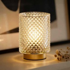 Battery Operated Lamp,Cordless Glass Accent Table Lamp with Timer for Bedside...
