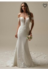 NWT Maggie Sottero Yara Wedding Dress Plunge Illusion Crepe Sheath Size 10 Ivory