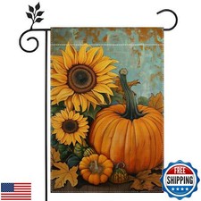 Fall Pumpkin Sunflower Garden Flag for Outside 12x18 Inch Double Sided Burlap
