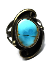 Antique Sterling Silver Blue Turquoise Ring 25mm Size 7