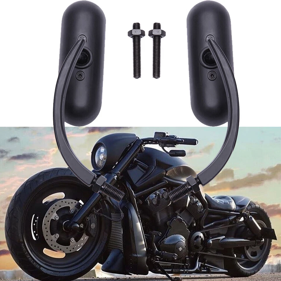 Black Motorcycle Mini Oval Mirrors For Harley Davidson Softail Breakout V-Rod A+ - Image 2 of 4