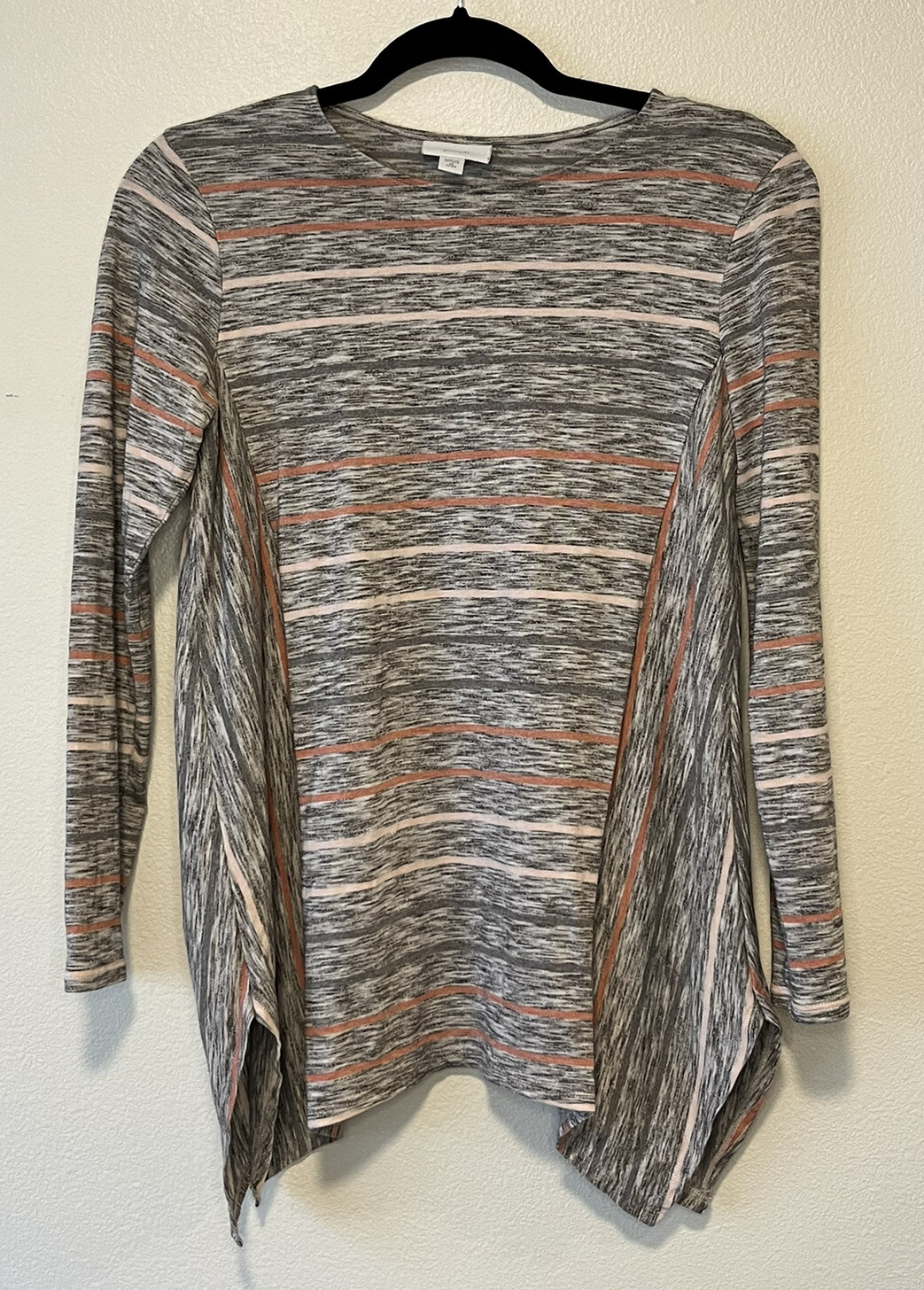 J Jill Pure Jill Striped Tunic Top Size XS Petite Gray Coral Cream
