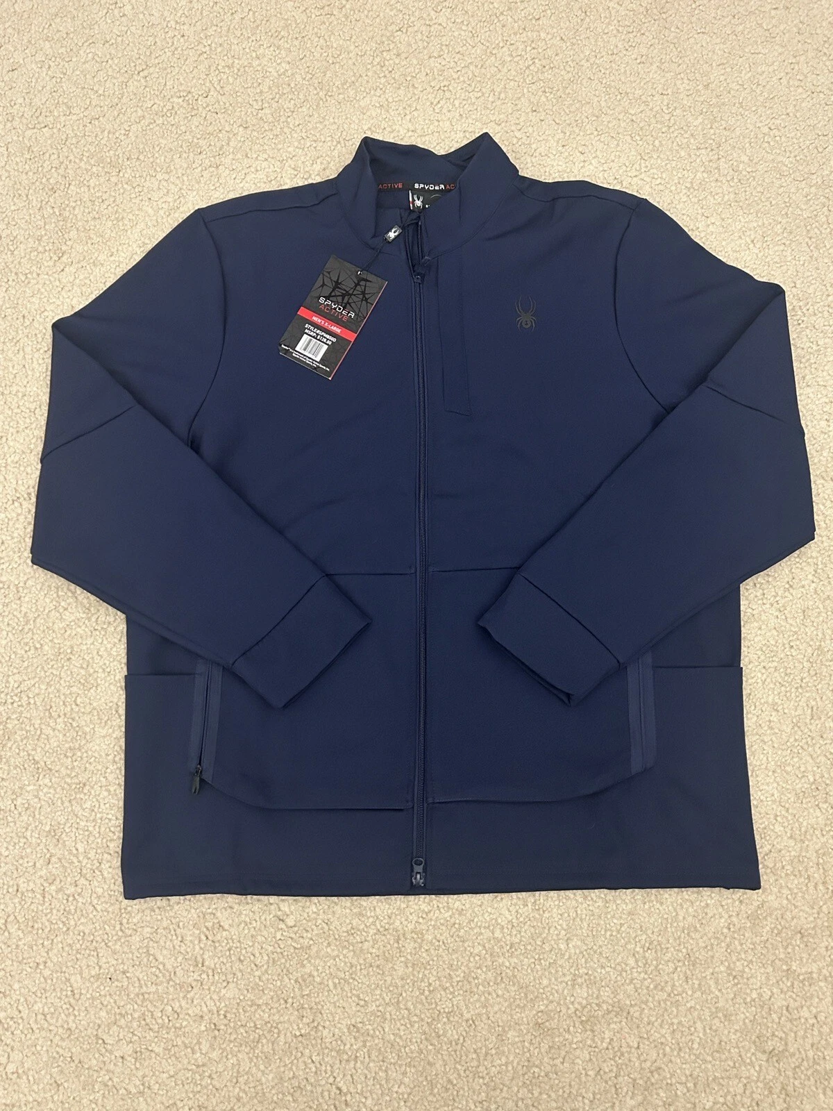NWT Sz XL SPYDER Active Men's Soft Shell Zip Front Jacket SPM850D Navy Quick Dry