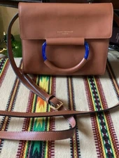 KURT GEIGER London Harriet  Crossbody Bag  Brown Leather Bag Small Blue Handle