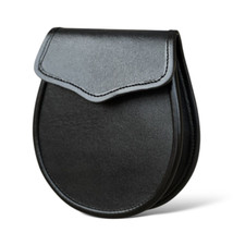 Men's Scottish Plain Black Leather Sporran With Chain Strap