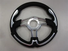 STEERING WHEEL BLACK VINYL AND ALUMINUM 13 3/4" WITHOUT HUB MARINE BOAT