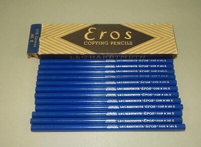 12 Vintage Copying Pencils L & C Hardtmuth Eros 161E BLUE,Boxed