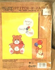 Bucilla Stitch n paint Gallery of Crafts 2 projects bear  balloons cross stitch