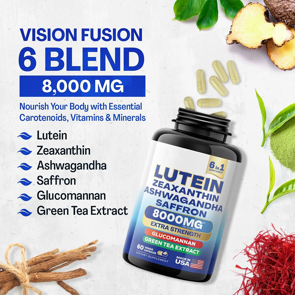 6-in-1 Zeaxanthin and Lutein | 60 Softgels | Eye Health Vitamins with Grape Seed