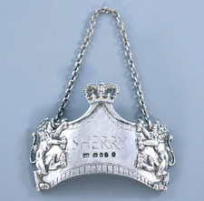 VINTAGE SILVER SHERRY CROWN DECANTER LABEL QUEEN ELIZABETH II CORONATION 1953