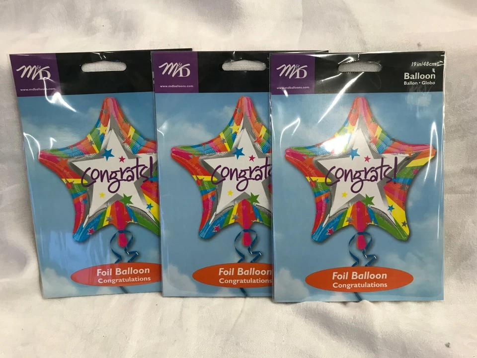 Globo de helio Mylar en forma de estrella "¡Felicidades!" Lote de 3 globos 18" Foto 3 de 4