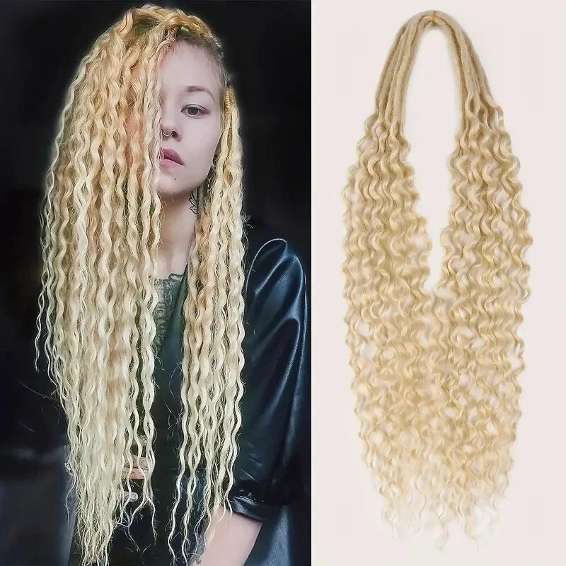 blonde Double Curly Ended Dreadlocks Extensions 24inch Soft Boho Locs Synthetic - Image 3 of 4