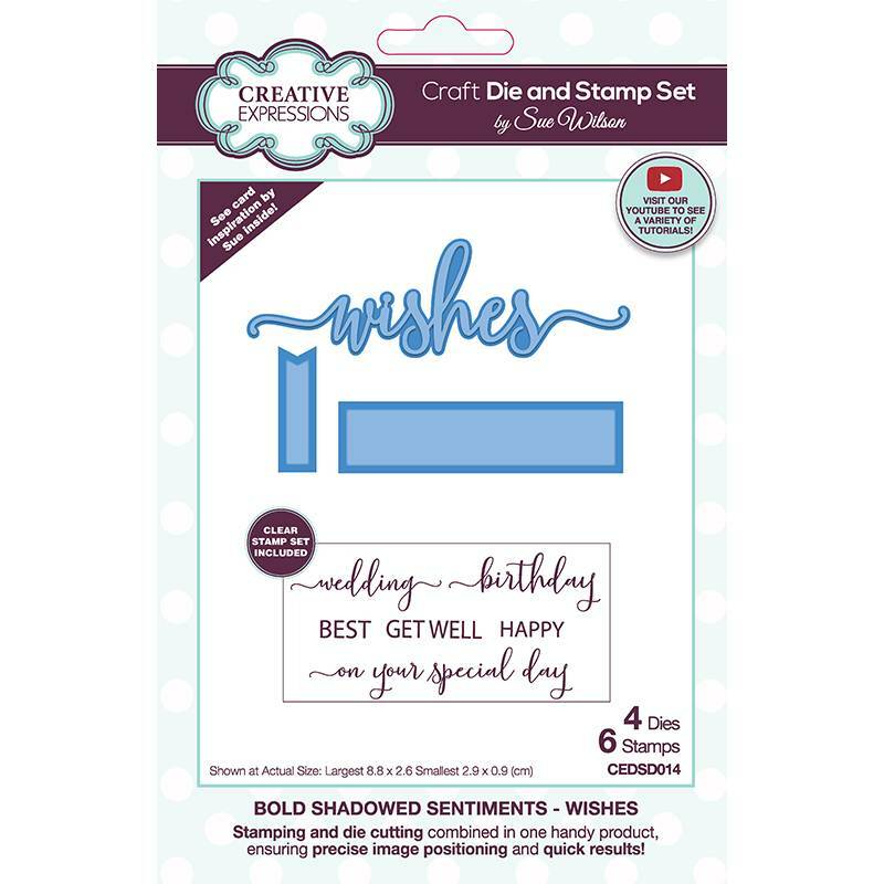 Creative Expressions Shadowed Sentiment 10 Pc Stamp & Die Set WISHES Card Making