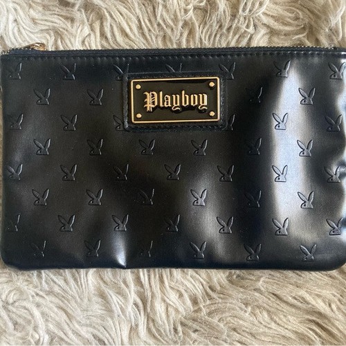 Playboy black bunny embossed faux leather zip pouch wallet make up bag - Picture 2 of 7