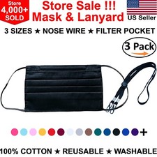 3 Pack Black Face Mask Lanyard Ear Saver Ear Strap Washable Reusable Cloth