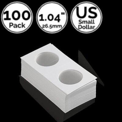 100 Pack 1.04 IN 26.5 mm 2 x 2 IN Cardboard Coin Flip Holders 4 US Small Dollar