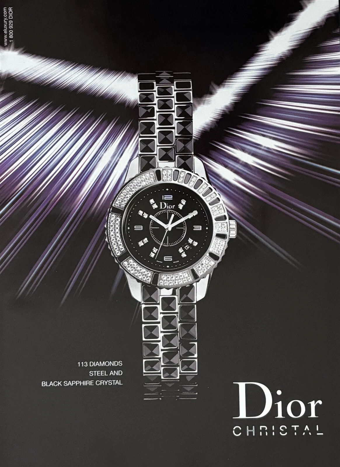 Montre DIOR CRISTAL 2006 113 diamants et cristal saphir noir IMPRESSION ANNONCE