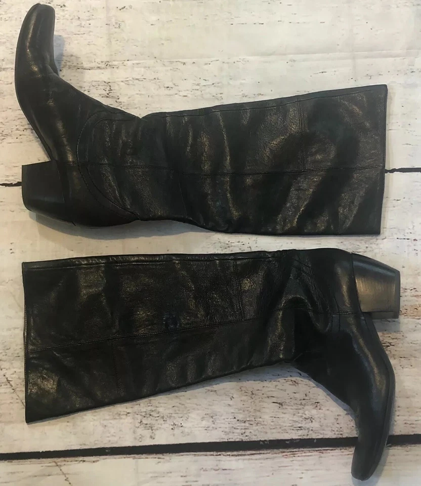 Janet & Janet US Size 7.5 Black Mid-calf Leather Block Heel Womens Boots - Image 3 of 4