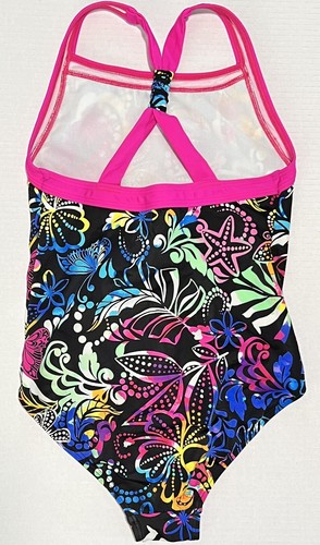 Speedo Girls One Piece Bathing Suit Size 14 Black w/multi ocean print - Picture 4 of 9
