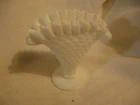 vintage white fenton hobnail ribbion / ruffle top small fan vase