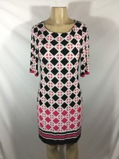 Eliza J 3/4 Sleeve Knee Lenght Casual Dress Size 6 Pink/blk/white