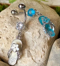 1pc Flower Flipflop Belly Ring CZ Gem Pierced Navel Naval Piercing Body Jewelry