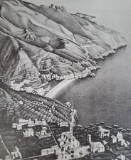 COAST OF AMALFI (Tyrrhenian Sea by Italy 1931) by M C Escher 11 x7.75" Print