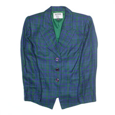 Kasper Womens Petite Blazer Jacket Green Check S