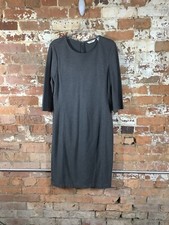 Liz Claiborne Sweater Dress Womens Large Gray Solid Long Sleeve Rear Zip Stretch
