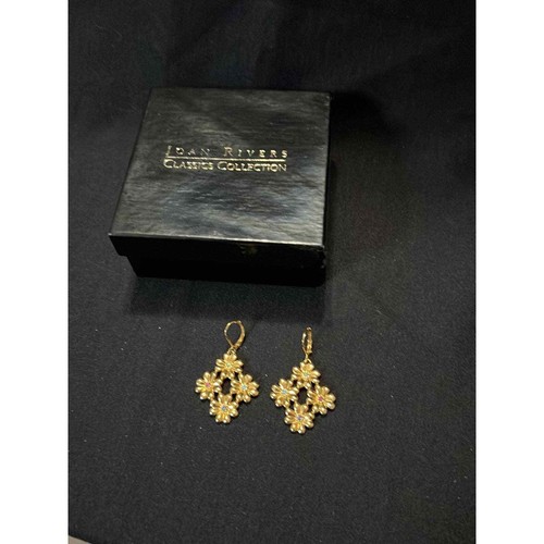 Pendientes colgantes de gota Joan Rivers tonos dorados flores diamantes de imitación multicolores - Imagen 3 de 5