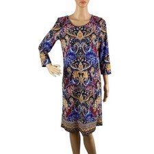 Talbots Paisley Border Print Jersey Shift Dress S Multicolor