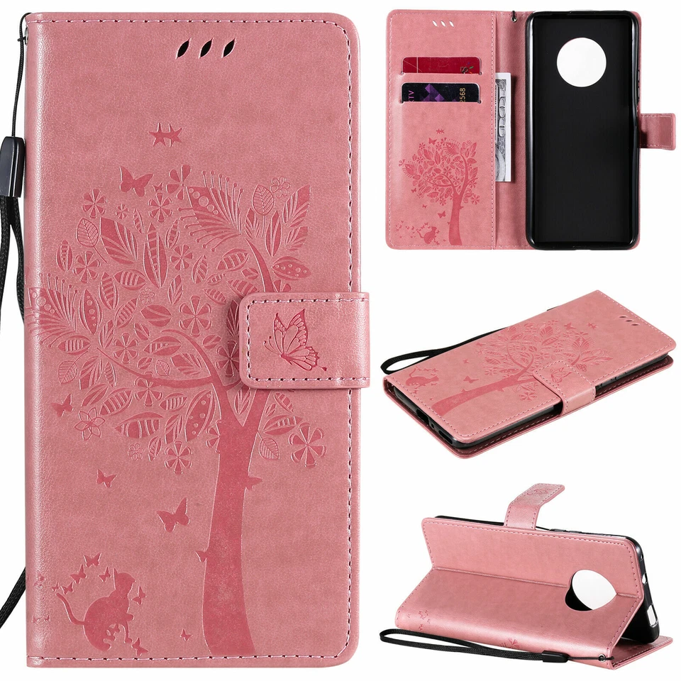 Funda tipo billetera de cuero con árbol de gato abatible para teléfono Huawei P20 P40 P30 P50 Pro Foto 2 de 4