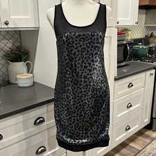 RACHEL RACHEL ROY Metallic Sequin Leopard Print Mini Tank Cocktail Party Dress M