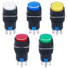 5Pcs 16Mm DC12V Momentary LED Push Button Switch round Cap 1 NO 1 NC SPDT ON/OFF
