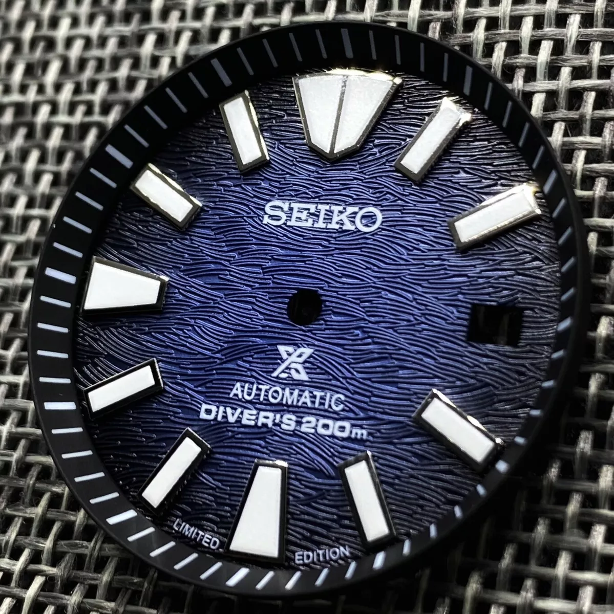 New SAVE THE OCEAN DEEP BLUE SAMURAI DIAL DATE FOR SEIKO NH35 NH36 SKX007 w/Ring