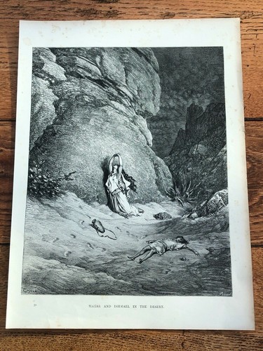dore gallery print from the 1870s : hagar and ishmael in the desert  ! 
