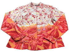 Chico's Womens Jacket Sz 1 US M Floral Mandarin Collar Long Sleeve Stretch NWOT