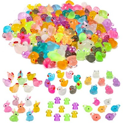 135 PCS Luminous Mini Resin Ducks Tiny Glow in the Dark Duck/ Chickens/ Rabbit/