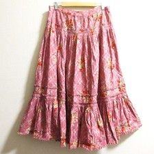 PINK HOUSE Flower Print Gathered Long Skirt, Pink Women USED