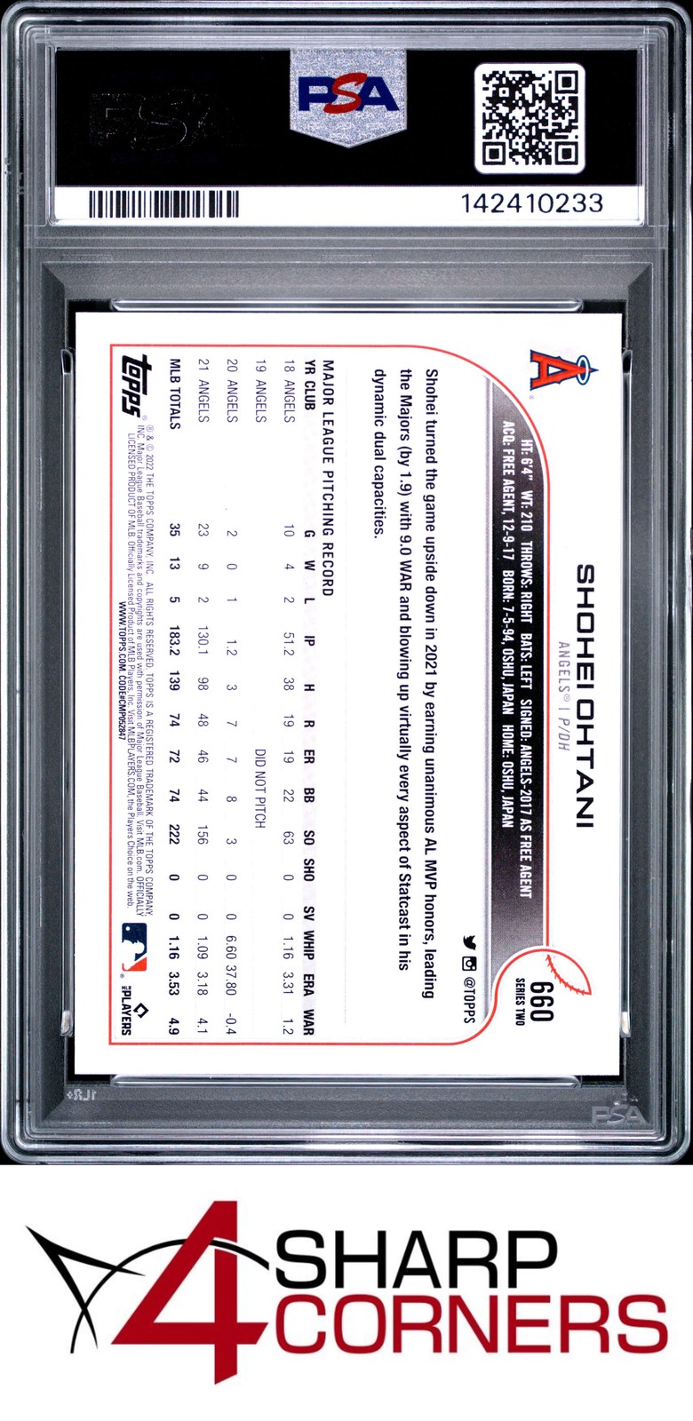 2022 TOPPS #660 SHOHEI OHTANI ANGELS PSA 9 view 2