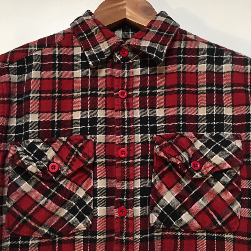 Urban Pipeline Boys L Shirt Red Plaid Flannel Button Up Heavyweight 100% Cotton - Image 2 of 4