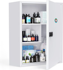 Wall Mount Medicine Cabinet with Combination Lock, Locking First Aid Cabinet, Lo