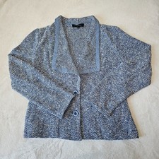 TALBOTS Blue Chambray Trim Tweed Buttoned Blazer Career Business Size Small
