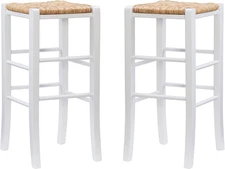 White Woven Seagrass Seat, Set of 2 Augustus Backless Barstool, Bar Height