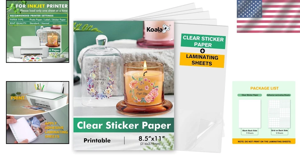 8.5x11" Crystal Clear Sticker Paper & 9x12" Laminate Sheets Bundle Pack - Image 2 of 4