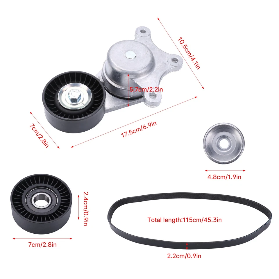 Belt Tensioner Assembly with Pulley & Belt For Ford Explorer 3.5L V6 2011-2019 - Image 3 of 4